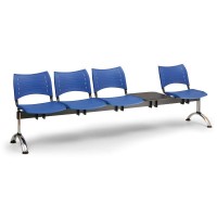 Plastová lavica VISIO, 4-sedadlo + stolík - chrómované nohy