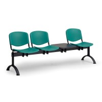 Plastová lavica ISO II, 3-sedadlo + stolík - čierne nohy