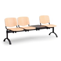 Drevená lavica ISO II, 3-sedadlo + stolík - čierne nohy