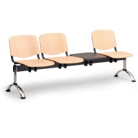 Drevená lavica ISO II, 3-sedadlo + stolík - chrómované nohy