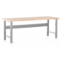 Výškovo nastaviteľný dielenský stôl s čelnou doskou 200 x 80 cm