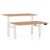 Výškovo nastaviteľný stôl OfficeTech Dual, 140 x 80 cm, biela podnož