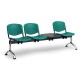 Plastová lavica ISO II, 3-sedadlo + stolík - chrómované nohy - Čierna