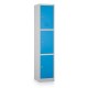 Kovová šatníková skrinka - 3 boxy, 38 x 45 x 185 cm, otočný zámok - Modrá - RAL 5012
