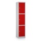 Kovová šatníková skrinka - 3 boxy, 38 x 45 x 185 cm, otočný zámok - Červená - RAL 3000