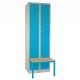 Kovová šatníková skrinka s lavičkou, 60 x 85 x 185 cm, sokel, cylindrický zámok - Modrá - RAL 5012