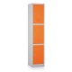 Kovová šatníková skrinka - 3 boxy, 38 x 45 x 185 cm, otočný zámok - Oranžová - RAL 2004