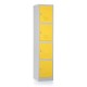 Kovová šatníková skrinka - 4 boxy, 38 x 45 x 185 cm, otočný zámok - Žltá - RAL 1023
