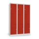 Kovová šatníková skrinka Z, 3 oddiely, 120 x 50 x 180 cm, otočný zámok - Červená - RAL 3000