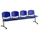 Plastová lavica ISO, 4-sedadlo - chrómované nohy - Modrá