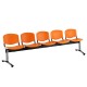 Plastová lavica ISO, 5-sedadlo - chrómované nohy - Oranžová